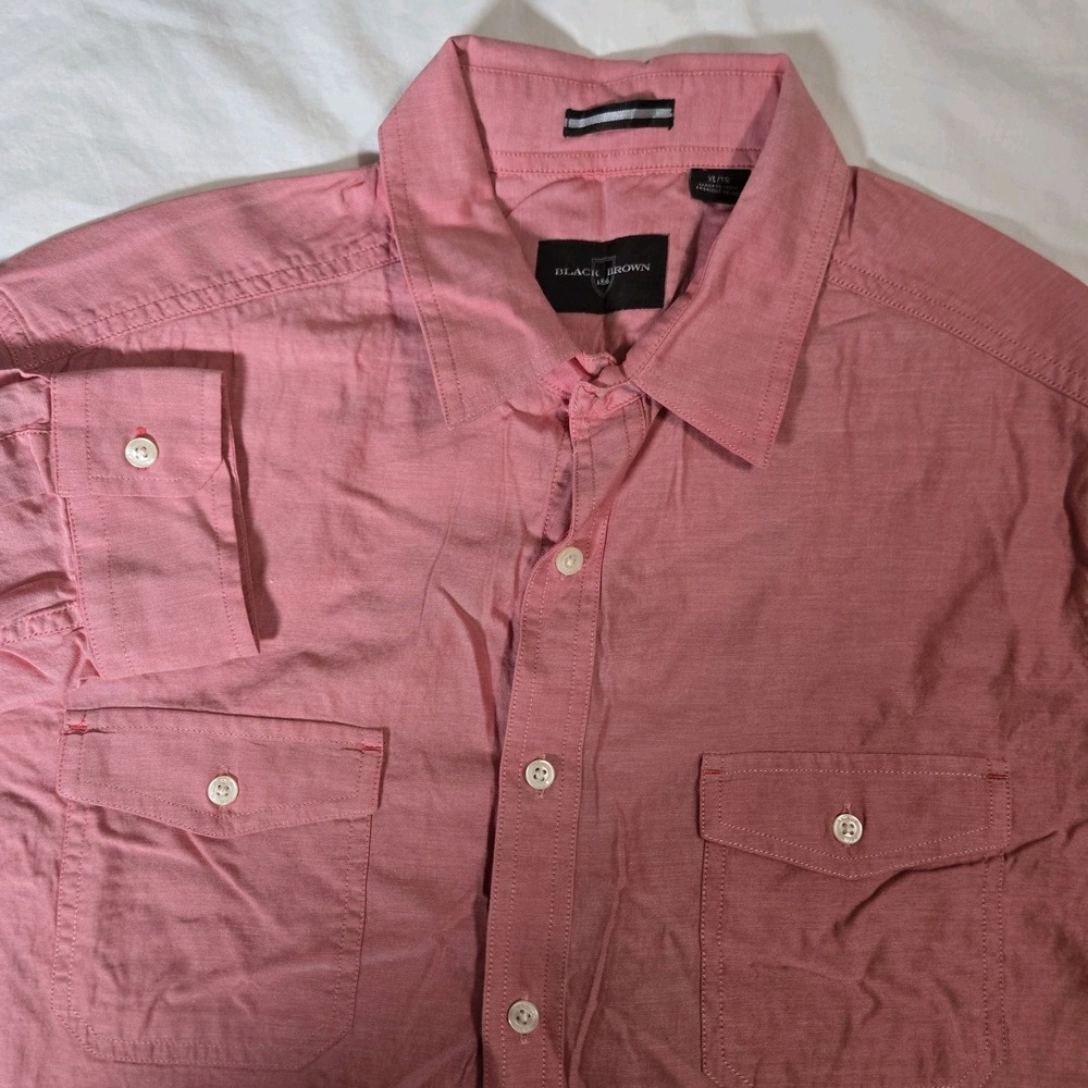 Black Brown 1826 Mens Long Sleeve Button Up Shirt‎ Size XL Cotton Pockets